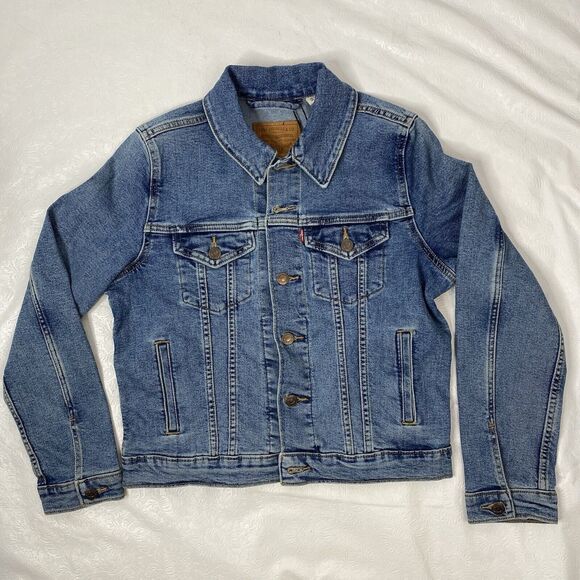 Levi's Premium Wmns M Denim Original Trucker Jacket Big E Tag w Netflix Patches - Picture 2 of 11